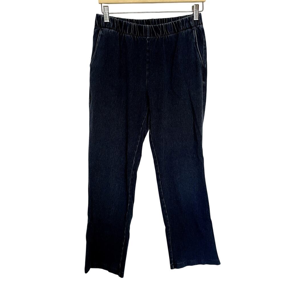 Lands' End straight leg elastic waist denim blue pull on pants pockets womens SP